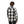 Back view of a person wearing a Black Diamond black and white buffalo plaid flannel shirt
