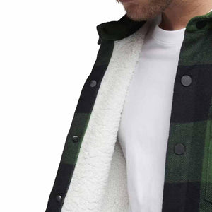 Black Diamond green and black plaid flannel shirt with white sherpa lining
