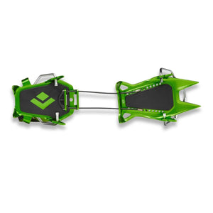 Black Diamond green crampons with metal spikes and wire connectors