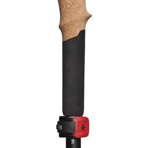 Black Diamond trekking pole handle with cork grip and red locking mechanism