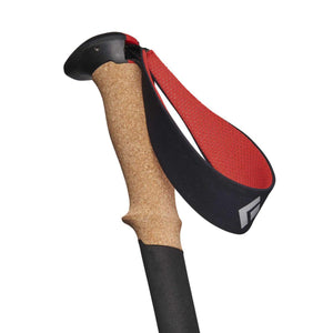 Black Diamond trekking pole cork grip with red and black wrist strap