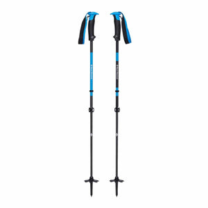 Black Diamond trekking poles with blue handles and black shafts