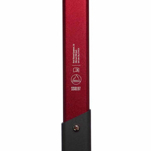 Black Diamond equipment label on red metal shaft