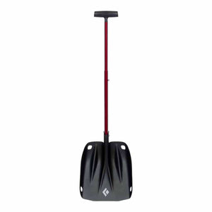 Black Diamond snow shovel with a black blade and red telescopic handle