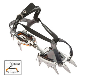 Black Diamond strap crampon with metal spikes and adjustable webbing