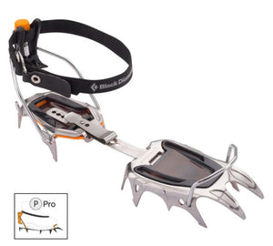 Black Diamond crampon with metal spikes and heel strap