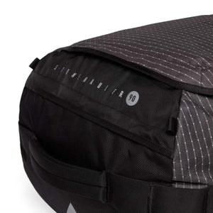 Black Diamond StoneHauler 90 duffel bag detail showing fabric texture and branding