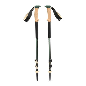 Black Diamond trekking poles with cork grips and green shafts