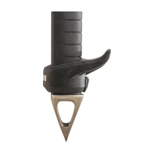 Black ski pole handle with integrated metal spike tip