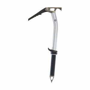 Black Diamond ice axe with silver shaft and black grip