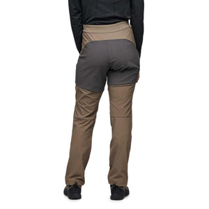 Back view of Black Diamond hiking pants in brown with dark grey seat reinforcement
