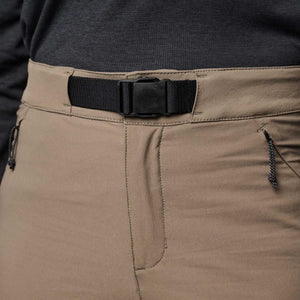 Black Diamond tan hiking pants with integrated black webbing belt and zippered pockets