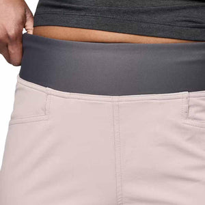 Black Diamond light pink shorts with a wide dark grey waistband