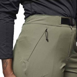 Black Diamond olive green hiking pants with zippered pocket and integrated belt