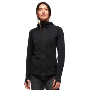 Black Diamond black hooded zip up jacket with chest pocket and thumb holes