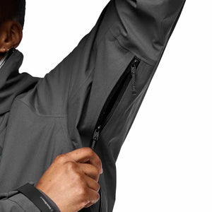 Black Diamond jacket showing underarm ventilation zipper