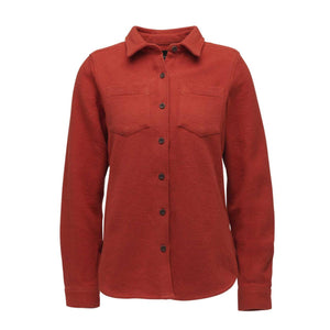 Rust colored long sleeve button down shirt with two chest pockets