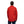 Back view of a person wearing a red long sleeve button down shirt with a collar and blue jeans