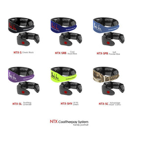 Black Ice NTX CoolTherapy System cooling neck wraps in six different colors and patterns