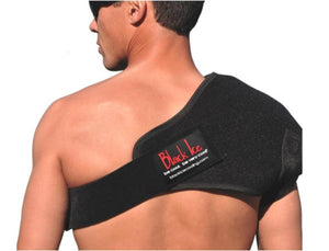 Black Ice shoulder cooling wrap worn on a person
