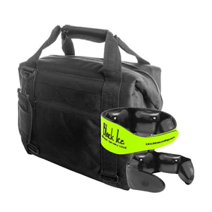 Black Ice black insulated cooler bag with a neon yellow cooling neck wrap