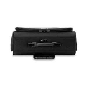 Top view of a black Briggs and Riley carry on suitcase with a retractable handle