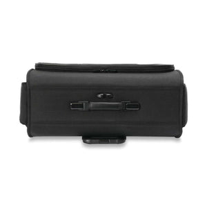 Top view of a black Briggs and Riley carry on suitcase with a retractable handle