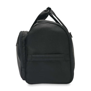 Side view of a black Briggs and Riley duffel bag