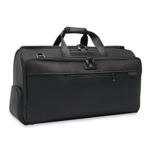 Briggs and Riley black rectangular duffel bag with top handles and front zippered pocket