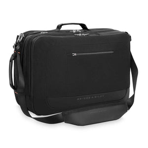 Black Briggs and Riley briefcase with shoulder strap and top handle