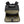 Open black backpack with olive green interior pockets containing a pen and small electronic accessories