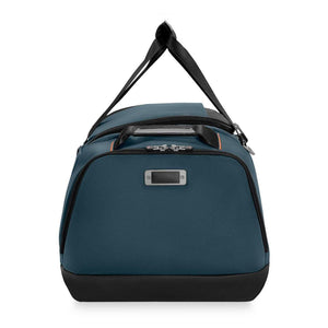 Blue Briggs and Riley duffel bag with black base and top carry handles