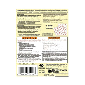 Grabber hand warmer product packaging back label with instructions warnings and company information