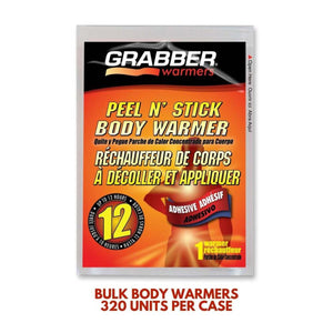 Grabber peel and stick body warmer packet providing 12 hours of heat