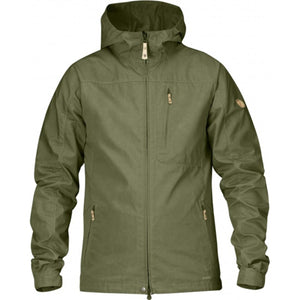 Fjallraven olive green hooded jacket with front zipper and chest pocket