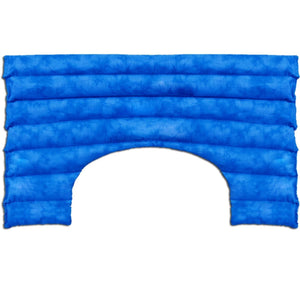 Blue fabric neck and shoulder heating pad with segmented channels