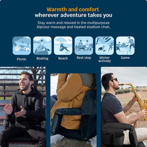 Alpcour massage and heated stadium chair used for picnics boating beach rest stops winter activities and games