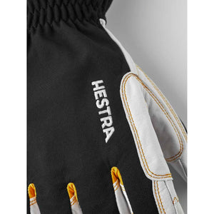 Hestra black and white leather glove with embroidered logo