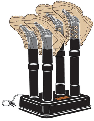 Peet four shoe dryer unit with boots placed on drying columns