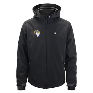 ActionHeat black hooded softshell jacket with Los Angeles Rams logo