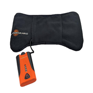 California Heat black fleece heating pad with orange and black battery pack