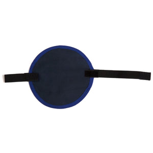 Round navy blue fabric eye patch with black velcro straps