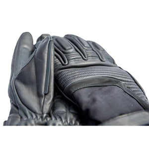 California Heat black leather motorcycle gloves with quilted padding and reinforced knuckles
