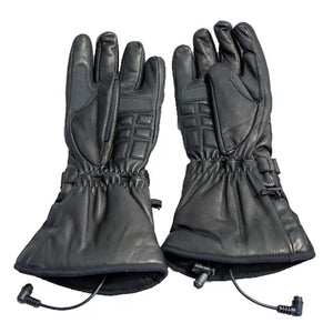 California Heat black leather heated motorcycle gloves with power cables