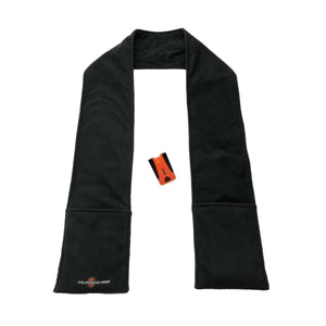 California Heat black fleece scarf with orange portable battery pack