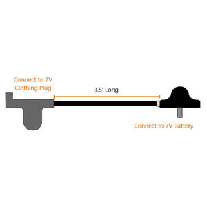 California Heat 3.5 foot extension cable for 7V clothing plug and battery connection