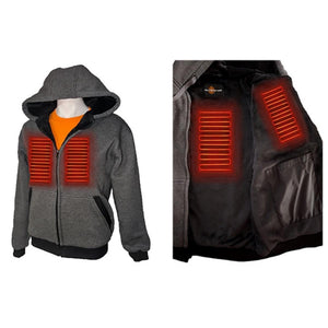 California Heat grey zip up hoodie showing internal heating elements
