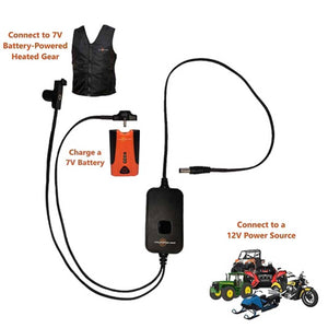 California Heat 7V battery charger and power cable kit for heated gear