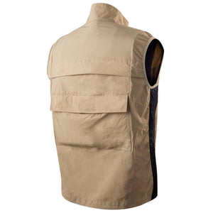 Back view of a tan Gobi Heat vest with a large pocket