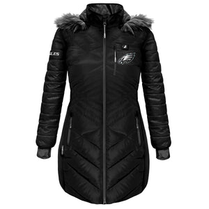 Black Philadelphia Eagles ActionHeat women's heated puffer jacket with faux fur hood